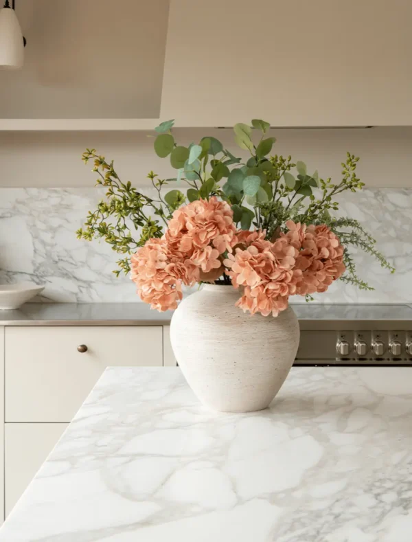 p127_g3 Eucalyptus & Apricot Hydrangea Faux Arrangement