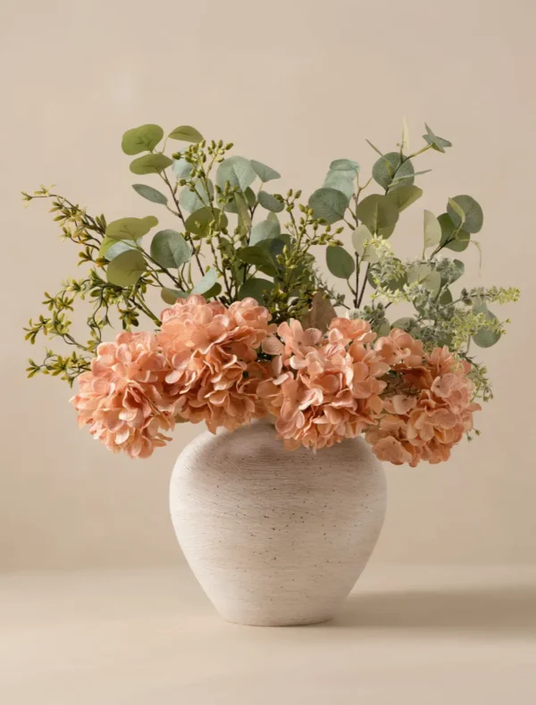 p127_main Eucalyptus & Apricot Hydrangea Faux Arrangement
