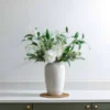 White Dahlia & Green Foliage Faux Arrangement