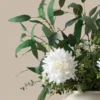 White Dahlia & Green Foliage Faux Arrangement