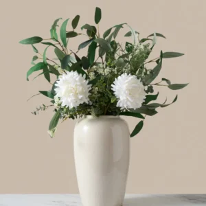 White Dahlia & Green Foliage Faux Arrangement