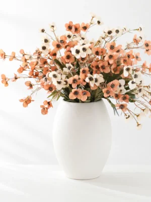 Hero Product Image - Premium Ceramic Vase Peach & White Wildflower Faux Bouquet (12 Stems)