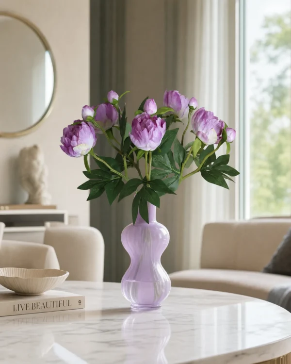 Lifestyle Image - Modern Home Interior (1) Premium Real-Touch Peony Bush - 18” Faux Silk Peonies for Home Decor