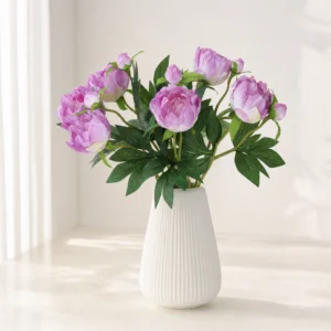 Premium Real-Touch Peony Bush - 18” Faux Silk Peonies for Home Decor