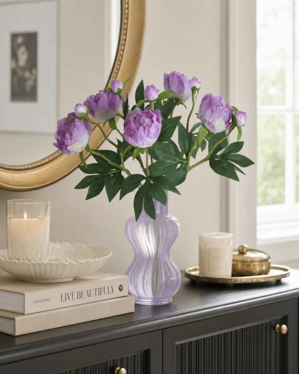 Premium Real-Touch Peony Bush - 18” Faux Silk Peonies for Home Decor