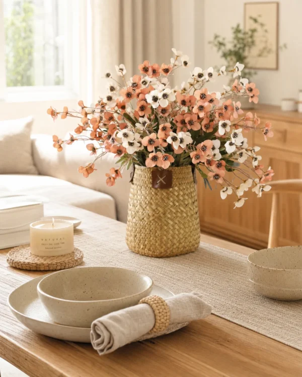 Peach & White Wildflower Faux Bouquet (12 Stems)